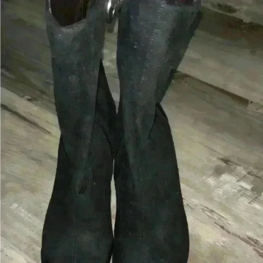 Donald J. Pliner Black Suede Heeled Boot with Faux Croc Embossing Size 6 1/2 M